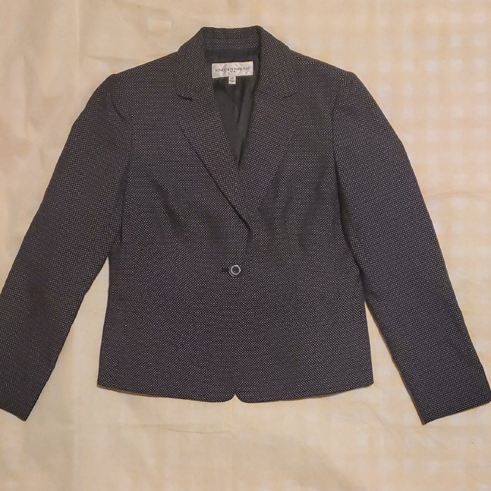 Jones New York Tailored Navy Microdot One-Button Blazer